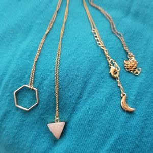 Gold Hexagon and stone necklace set.